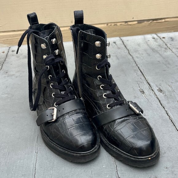 All Saints Donita Leather Crocodile Boots